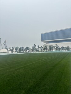 绿色草坪旁的现代建筑