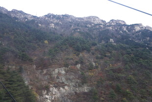 泰山山峦景色 山间植被与索道