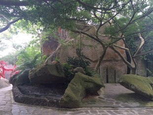 三亚园林景观中的巨石与树木