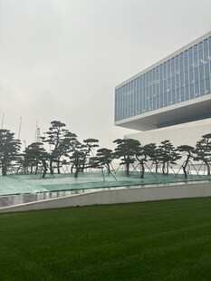 现代悬浮建筑与景观草坪