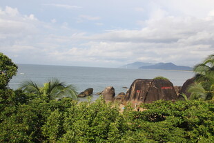 三亚海边绿植环绕的岩石景观