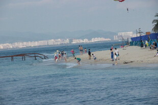 热闹的海滨沙滩场景