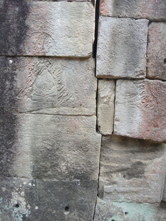 柬埔寨古老石墙纹理特写