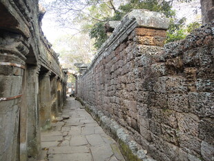 柬埔寨古老石墙小巷的静谧景致