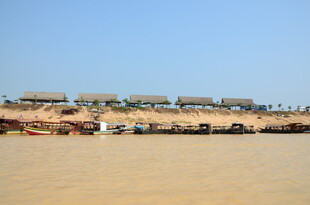 沙滩上的一排遮阳棚