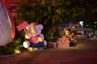 夜晚街道的可爱彩灯装饰