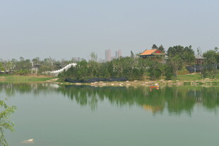 湖畔风光 远处亭阁映美景