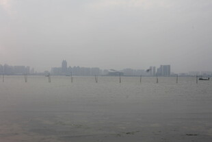 湛江雾中江畔城市景观