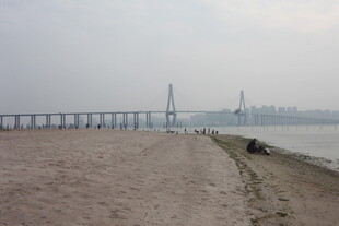 湛江江边大桥与沙滩景致