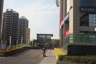 湛江城市街道行人与现代建筑