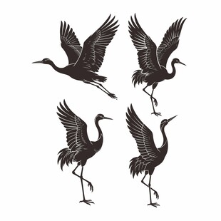仙鹤矢量剪影素材