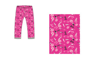 粉色印花女童长裤套装