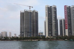 河畔高楼林立的城市景观