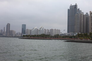 海滨城市高楼与水域景观
