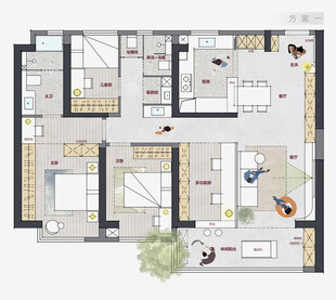 现代简约风三室户型平面图