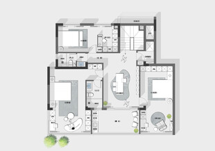 现代简约三室户型平面图