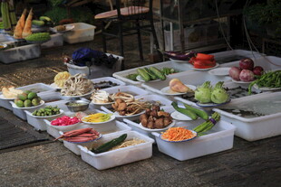 户外丰富多样的美食摆盘