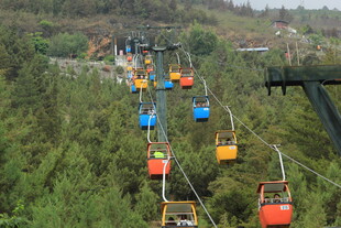 山间多彩缆车穿梭树林间