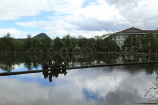 湖畔倒影中的静谧景致