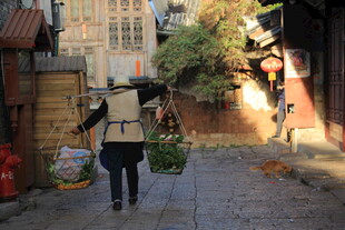 街头背篮行走的背影