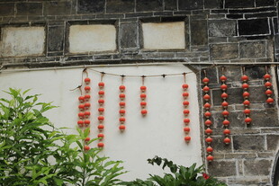 墙上悬挂的串串红灯笼