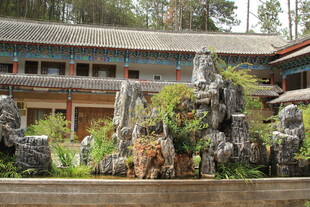 中式庭院假山绿植景观