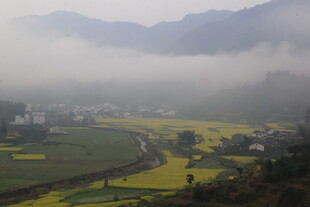 婺源山间雾绕田园美景