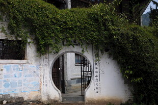 婺源中式拱门藤蔓覆墙景致