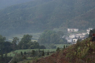 婺源山间村落 云雾缭绕之景