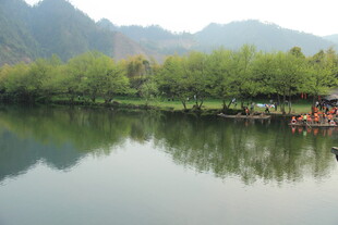 婺源湖畔绿树成荫的美丽风光