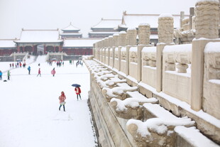 故宫雪景中游人漫步赏景