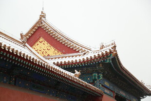 雪覆古建筑屋顶