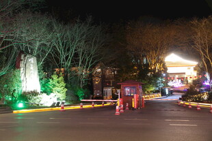 夜晚景区入口灯光璀璨