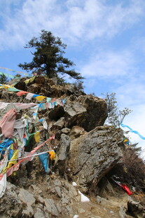 山巅经幡飘扬的独特景致