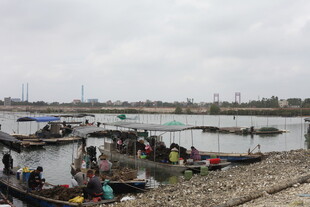 湛江河边热闹的水上交易场景