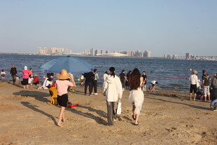 海边沙滩人群漫步美景