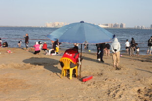 海滩休闲场景 遮阳伞下的人