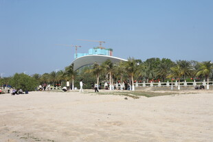 沙滩旁的标志性建筑景观