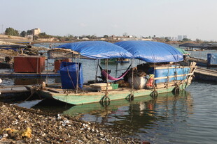 水上停泊的多彩船只