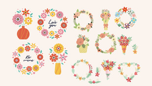 多彩手绘花环图案集合