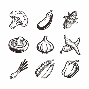 手绘蔬菜图标集合