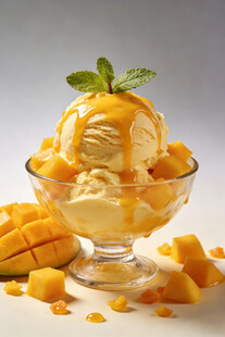 美味芒果冰淇淋甜点