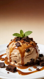 美味焦糖冰淇淋甜点