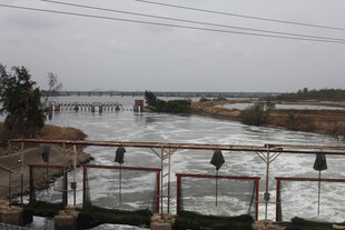 湍急河流旁的围栏景观