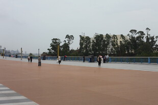 海滨步道上的悠闲行人