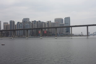 城市江景与跨海大桥风光