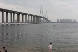 海边大桥下的休闲场景