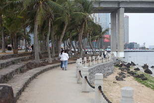 海滨步道上的悠闲行人