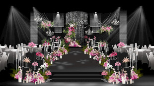 韩式水晶枚红色婚礼舞台效果图