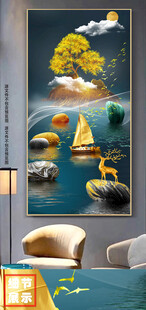 现代轻奢石来运转玄关画